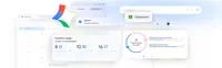 A collage of floating Google Workspace for Education interface elements on a soft, light background.